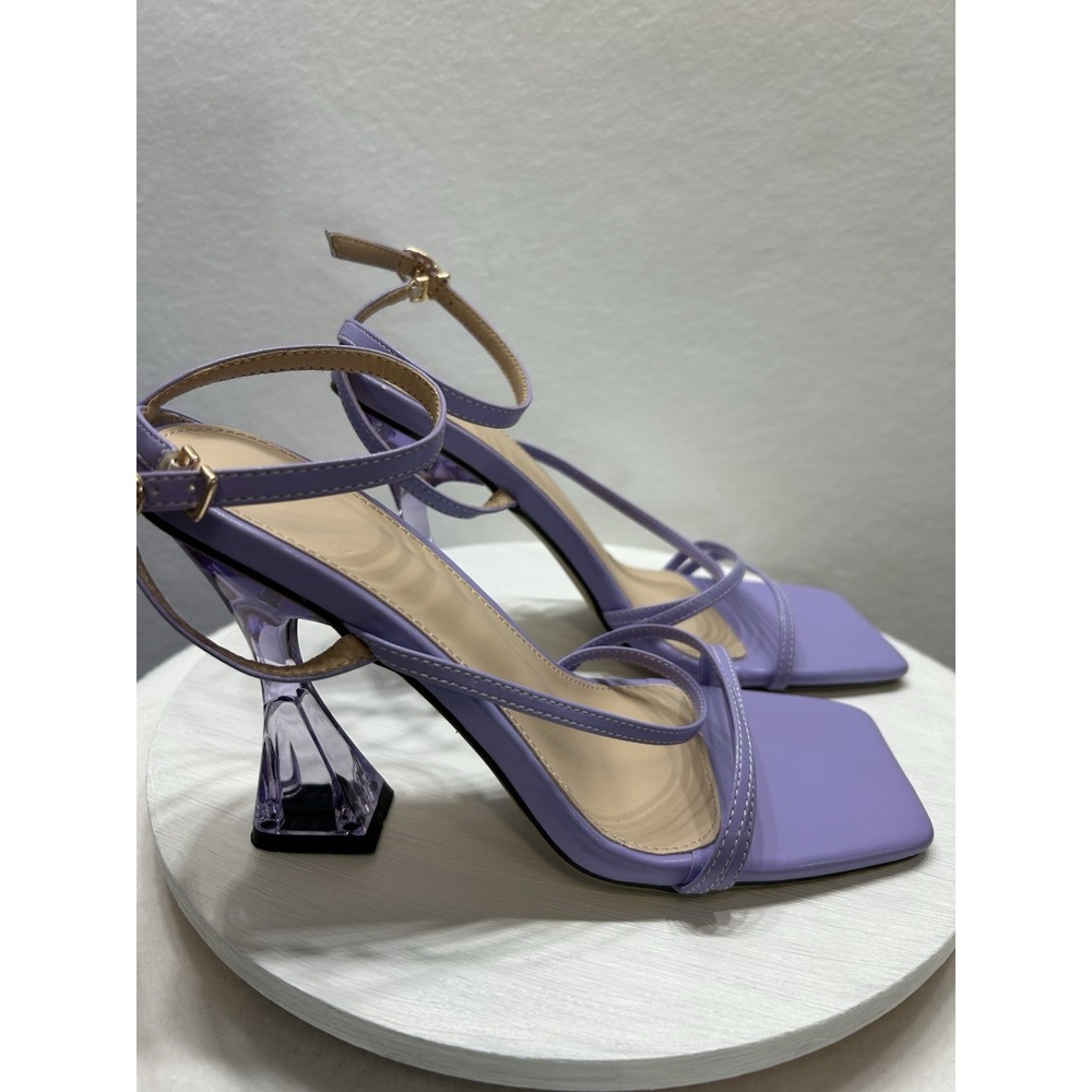 Crystal Heel Square Toe Lilac High Heel Strappy Sandals Women Size 40/US 9.5 EUC - Picture 3 of 10